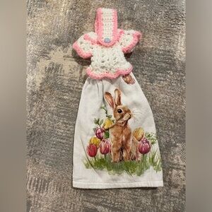 Spring Hand Towel Crochet Top With Adorable Egg Button Easter Vintage